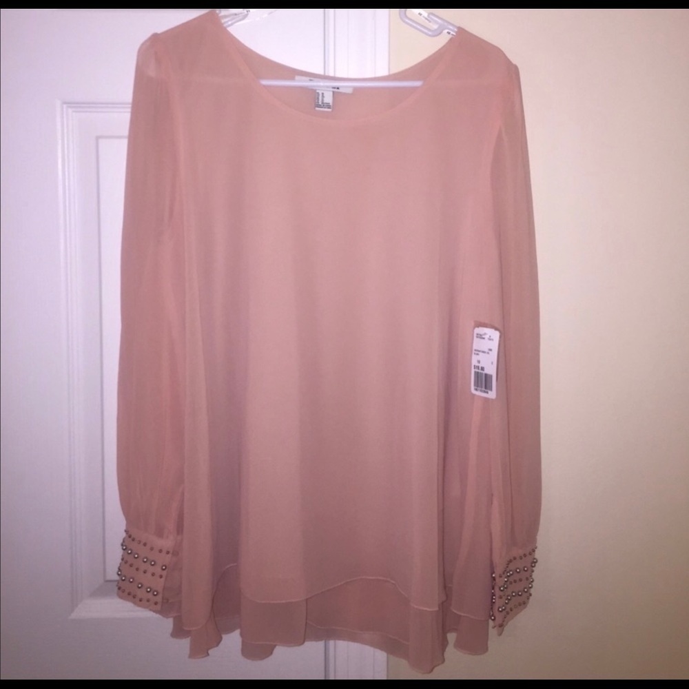 Blush Long Sleeved Blouse with Embellished Cuffs